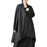ellazhu Women's Coats Mock Neck Long Sleeve Oversize Zip Up Drawstring Solid Outerwear Side Pockets GZ653 A
