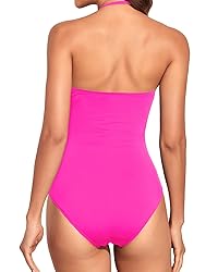 Holipick Women Hot Pink Bandeau One Piece Swimsuits