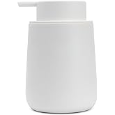 Matte White Round Soap Dispenser for Kitchen & Bathroom – 9 oz Refillable Resin Pump Bottle for Dish Soap, Hand Soap, Shampoo, Conditioner – Modern Countertop Dispenser with Non-Slip Protective Pads