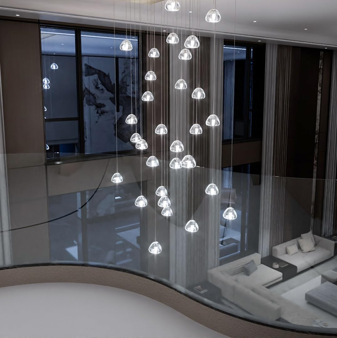 Photo 1 of HAIXIANG LED Rectangular Chandeliers for Ding Room Light Dimmable Living Room High Ceiling Pendant Lights Fixtures Lighting 138in Long Foyer Entryway Lighting Silver