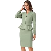 Allegra K 2 Piece Skirt Sets for Women Long Sleeve Blazer and Pencil Skirt Business Suits