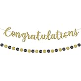 Pre-Strung Congratulations Banner for Graduation Decorations - Congratulations Decorations - Congrats Banner for Graduation, Wedding, Retirement Party Decorations & Decor - Gold Glitter