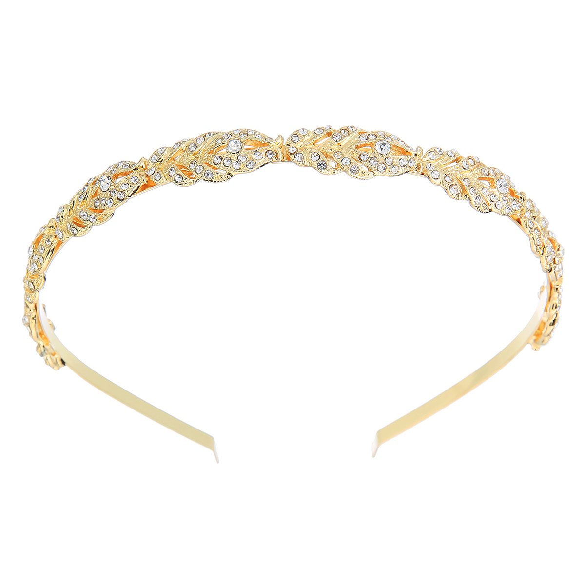 Bridal Headband Flower Design Rhinestone Crystal Wedding Hairband Bridal Headpieces Simple Design Daily hair accessories (Gold)