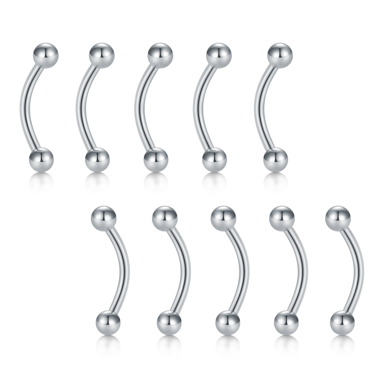 FECTAS 10pcs Stainless Steel Eyebrow Piercing Curved Barbell Lip Tragus Bars Piercing Jewellery