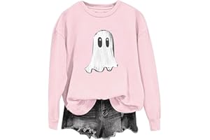 QotLoyi Halloween Sweatshirts for Women,Funny Ghost Graphic Oversized Crewneck Sweatshirt Cute Long Sleeve Tops Pullover 2024