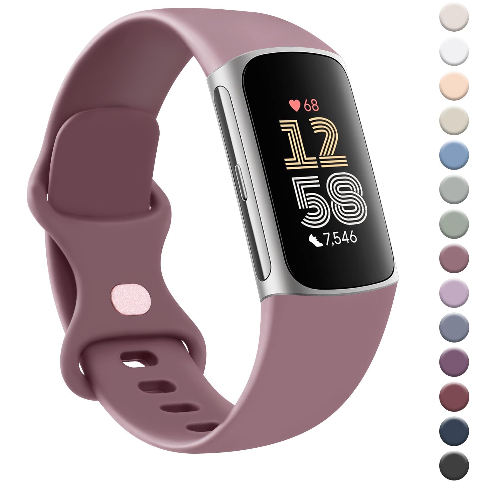 AK Strap for Fitbit Charge 6/5 - Silicone Sport Classic Soft Replacement Straps (Small, Violet Smoke)