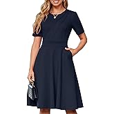 YIOYOLA Fit and Flare Work Dresses for Women Business Casual Office Church Cocktail Party Aline Dress with Pockets