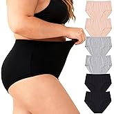 Feihtl Womens Cotton Plus Size Underwear Ladies Panties Briefs XL-5XL Mid High Waist 6 Pack Full Coverage Comfort