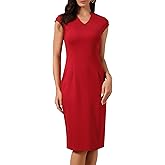 Allegra K Work Dress for Women Work Office V Neck Cap Sleeve Knee Length Elegant Bodycon Sheath Dresses