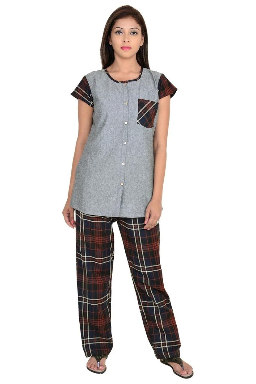 9teenagain solid top and checkered pajama set