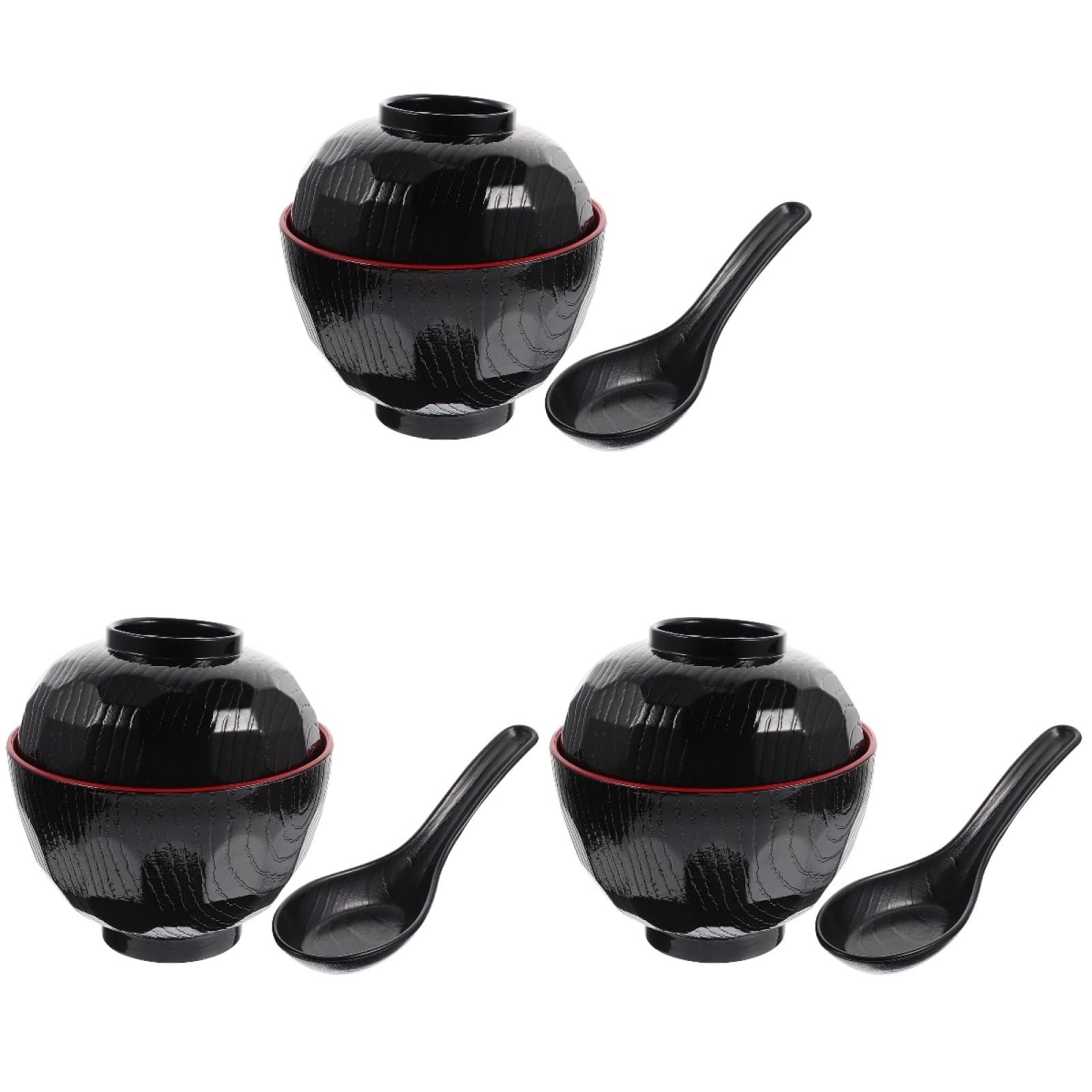 UPKOCH Japanese Miso Soup Bowls Set of 3 with Lids and Spoons 12.4 Inch Covered Bowls for Rice Appetizers Versatile Ceramic Bowls for Home and Restaurant Use
