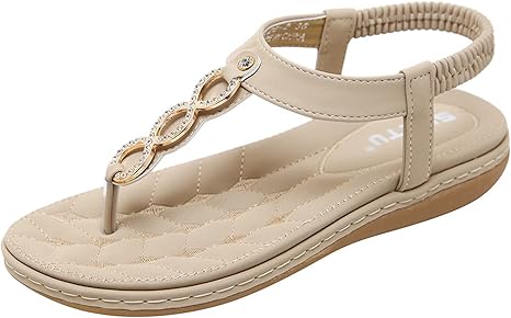 Amazon.com: CTEEGC Women Sandals, White Pearl Leather Sandals, Summer Holiday Beach Flat Sandals 