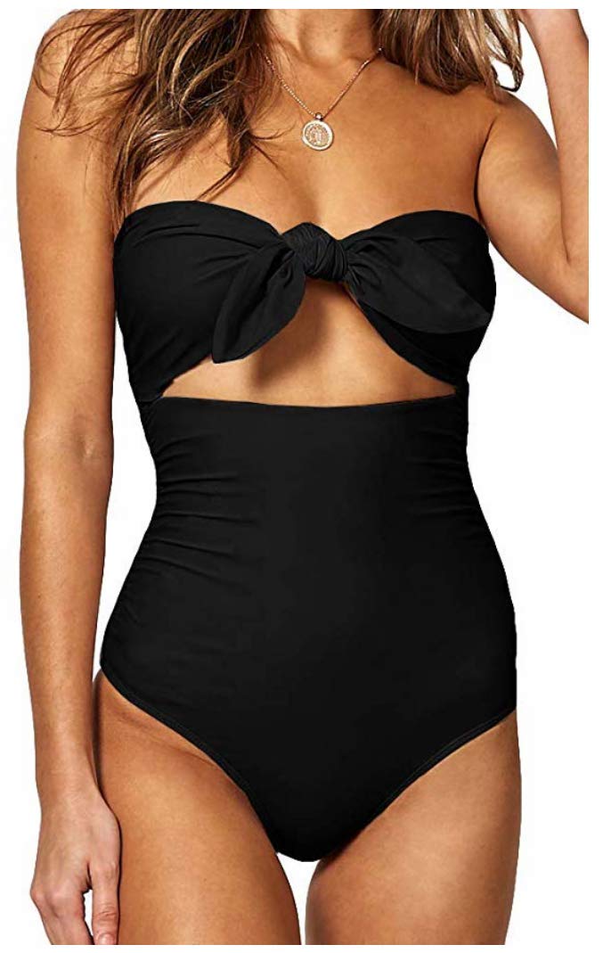 Billiant Womens One Piece Swimsuits Tie Knot Front High Waisted Tummy