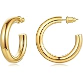 DAILY VIBES Chunky Gold Hoop Earrings for Women 925 Sterling Silver Post 14K Real Gold Plated Lightweight Open Thick Small Hoops Earrings