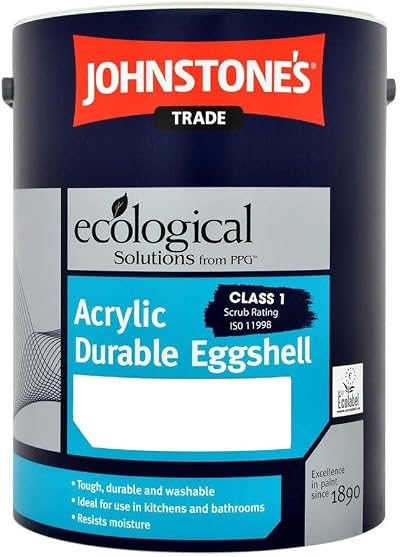 Johnstone's Trade Acrylic Eggshell Brilliant White 5 Litre Durable Paint