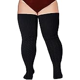 Wool Plus Size Thigh High Socks For Thick Thighs- Extra Long Womens Warm Cable Knit Over Knee Stockings Leg Warmers