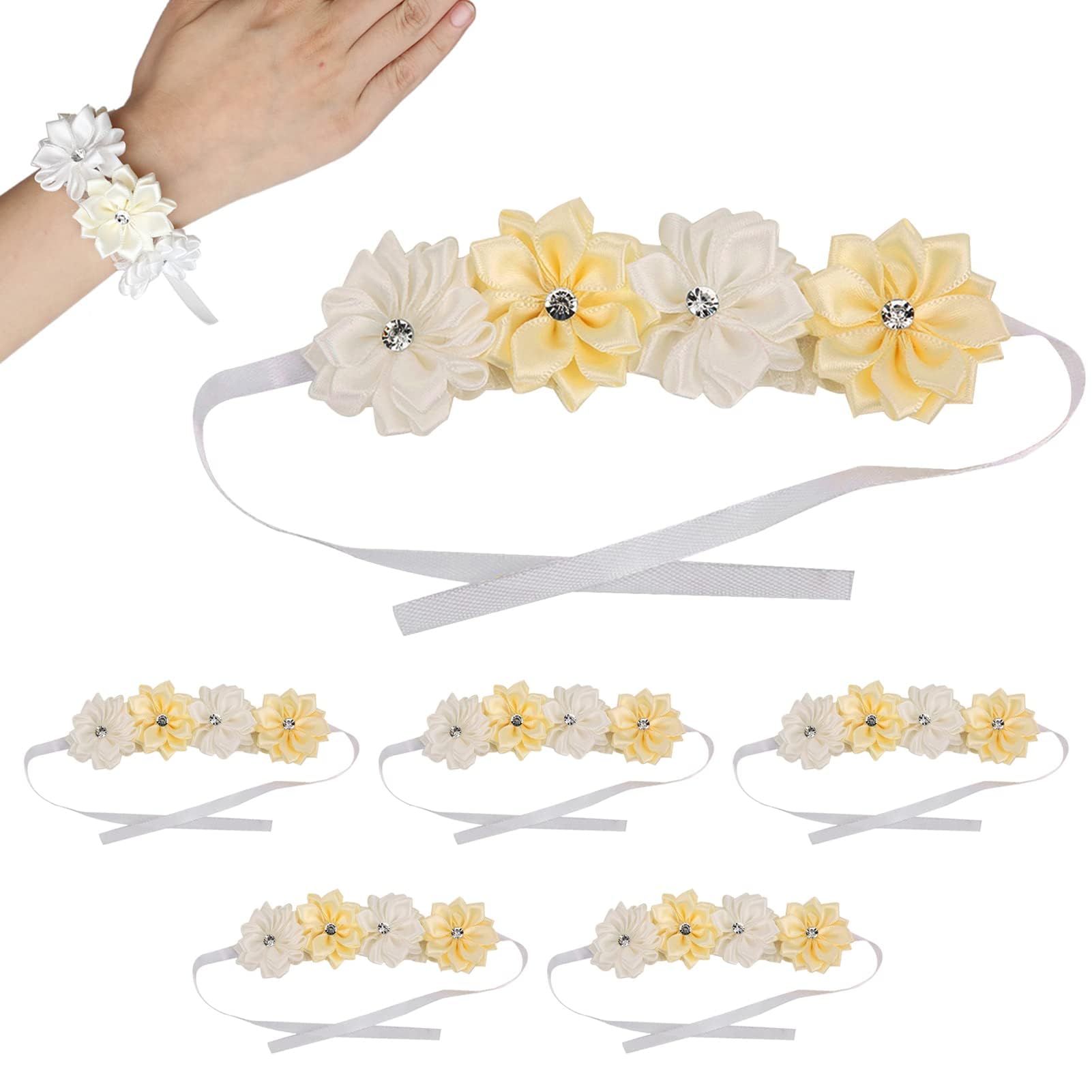 HERCHR Rose Corsage Bracelet,6Pcs Wrist Corsages,Wedding Wristlet Corsage Bracelets Bride Bridal Floral Wrist Corsage,Wrist Corsage Bracelet,Bridesmaid Sisters Hand Flowers for Wedding Party