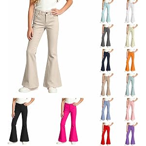 Uniform Pants For Girls Flare Uniform Pants Elastic Waist Dress Pant | Back To School Clothes,5-16 Years,Classic Front Button