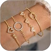 Frodete Gold Bangle Bracelets for Women Gold Heart Knot Bracelets Boho Bangles Set Layered Cuff Bracelet for Women Trendy 2025