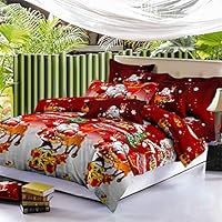 Jessy Home Christmas Bedding Sets King Size,Bed Sheet + Duvet Cover + Pillowcase,Christmas Decoration