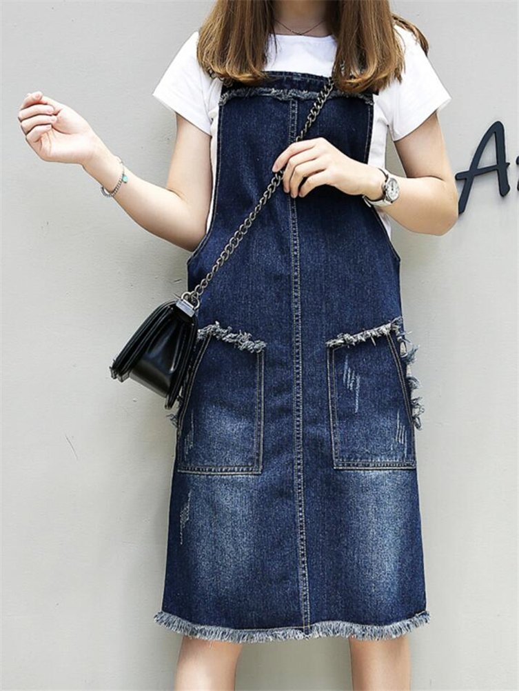 ACE SHOCK Women's Casual Knee Length Denim Suspender Skirt Overalls