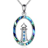 AINFQY Lighthouse Necklace 925 Sterling Silver Lighthouse Pendant Necklace Abalone Shell Lighthouse Jewelry Gifts for Women