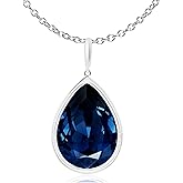 Crystalline Azuria Teardrop Pendant Necklace with Blue Simulated Sapphire Zirconia Crystals 18K White Gold Plated for Women 18 inches