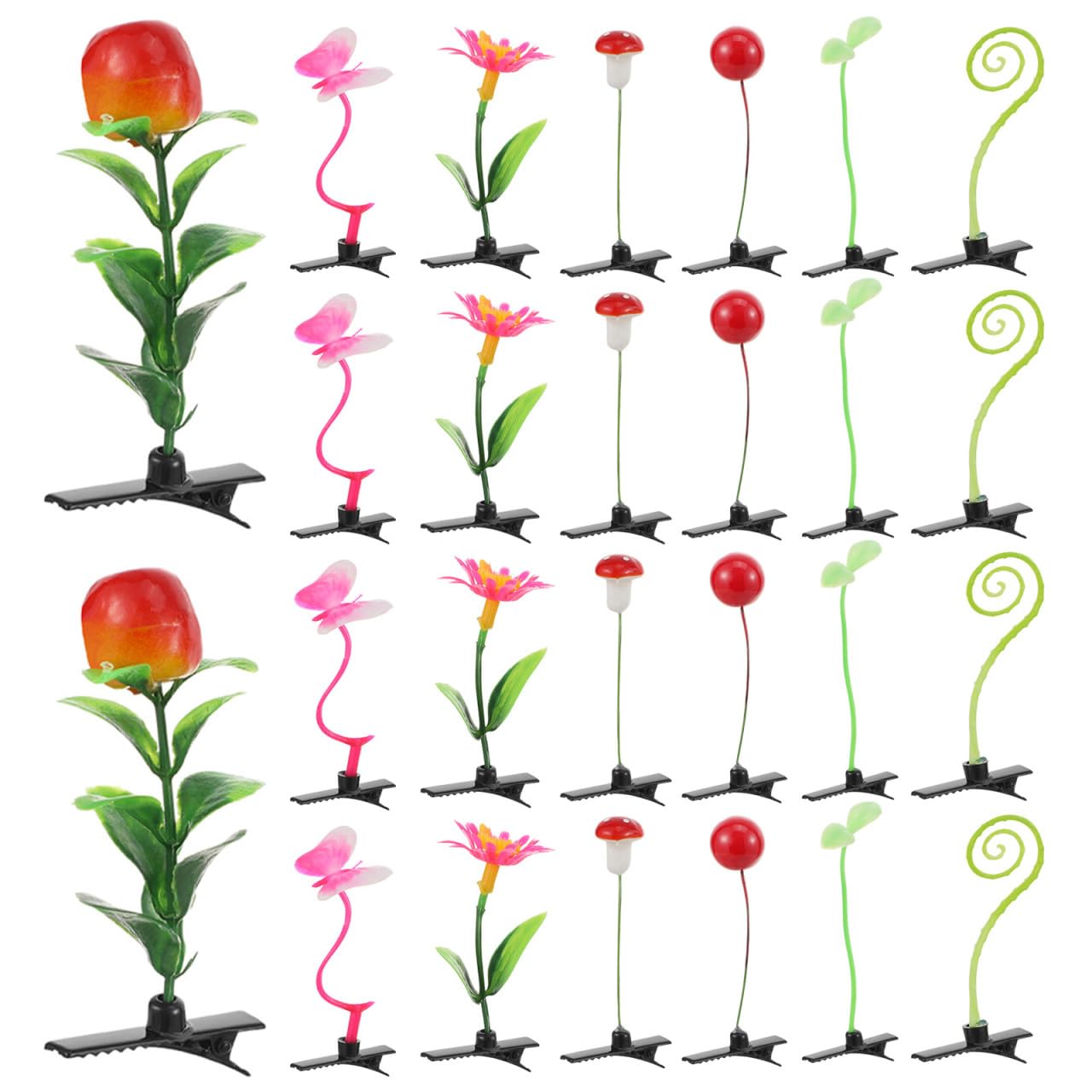Mobestech 28Pcs Plants Hair Clips Simulation Bean Sprout Hair Clips Grass Hairpins Mushroom Flower Pean Hairpins Grass Hair Accessories Hair Barrettes for Women Girls