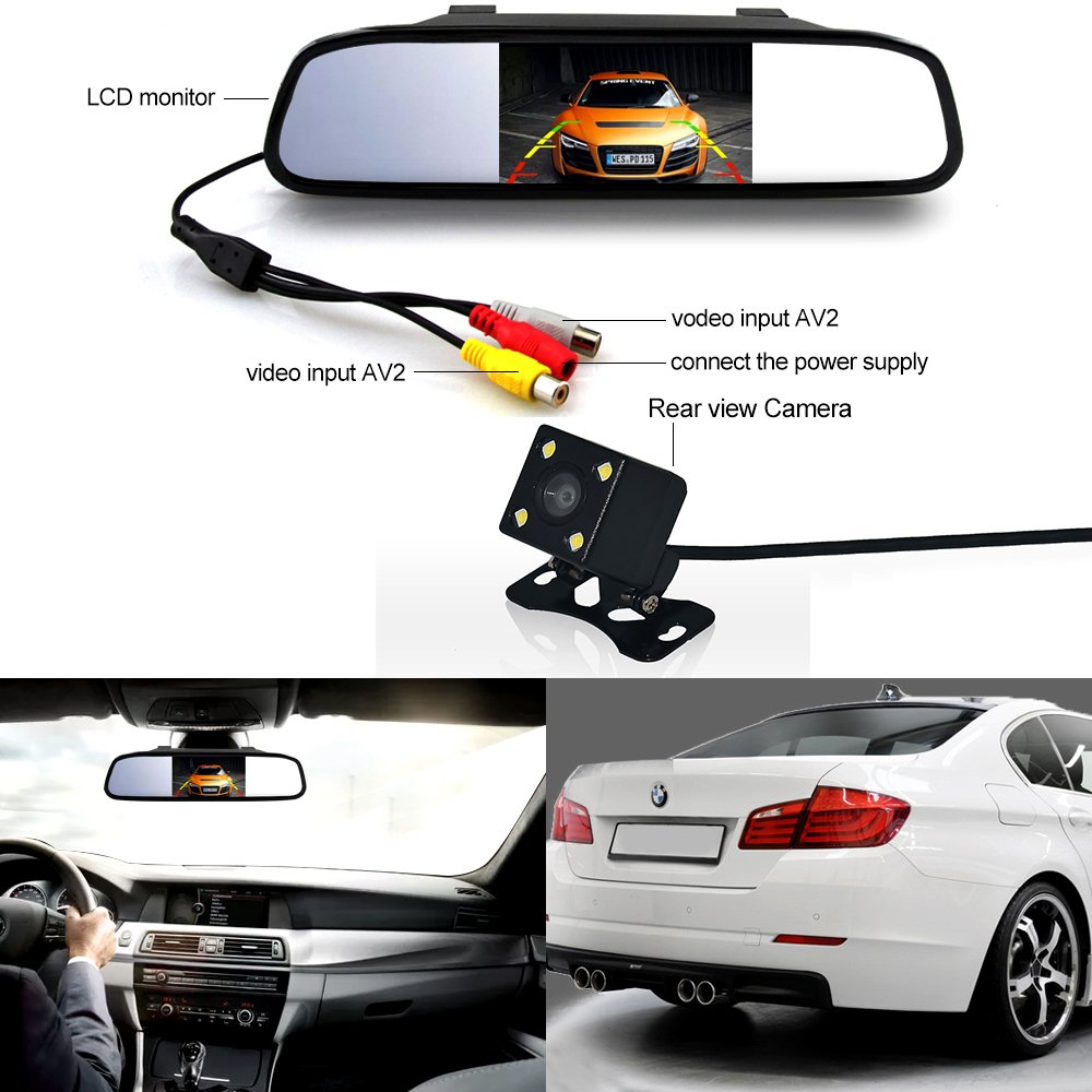 Auto safety Backup Camera Monitor Kit, 4.3inch LCD Rear View Mirror Monitor for DVD