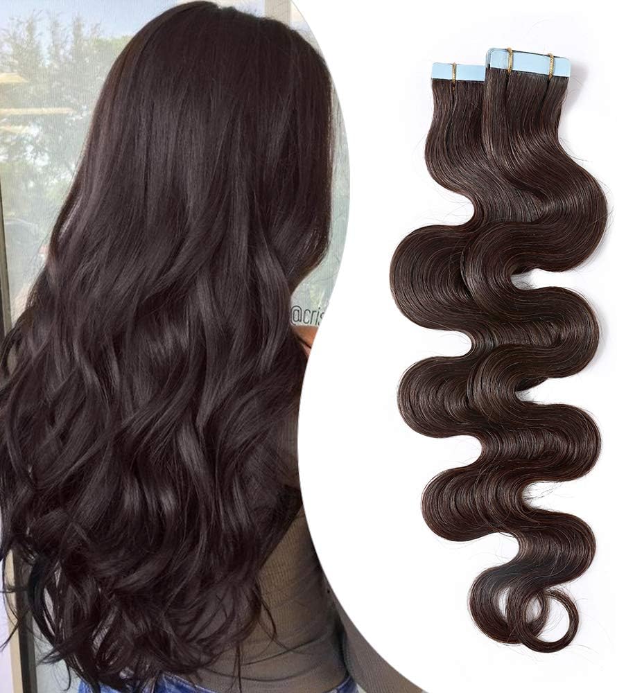 Elailite Tape in Hair Extensions Human Hair Curly Body Wave 20 PCS