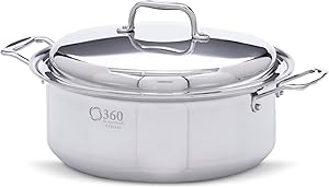 360 Stainless Steel Stock Pot with Lid, Handcrafted in the USA, Induction Cookware, Waterless Cookware, Dishwasher Safe, Oven Safe, Stainless Steel Cookware, Dutch Oven, Stockpot (6 Quart)
