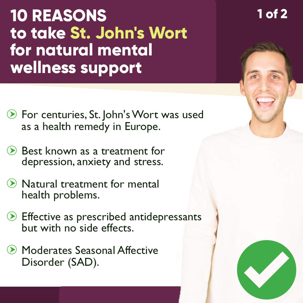 St.John\'s Wort 900mg Supplement-Natural Antidepressant for Mood Boost, Anxiety & Depression Support-Provides Extended Stress Relief-120 capsules, 450mg of St Johns Wort with 0.3% Hypericin per Capsule
