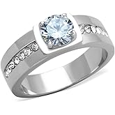 Marimor Jewelry Men's 1.75 Carat Round Cut Cubic Zirconia Silver Stainless Steel Ring Sizes 8-13