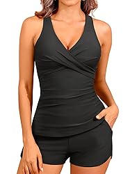 Women Black Tankini Swimsuits with Shorts - Two