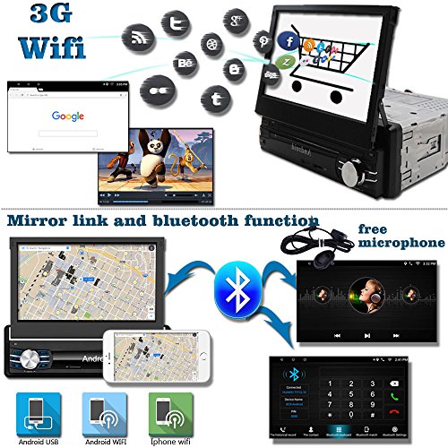 Yody-Single-Din-Android-In-Dash-Car-Stereo-with-Bluetooth-7-Inch-HD-Touch-ScreenSupport-WiFiGPSNavigationMirror-LinkUSBSDAUXAMFM-Car-RadioBackup-CameraMicrophonewireless-remote