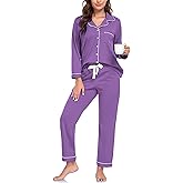 COLORFULLEAF 100% Cotton Pajama for Women Long Sleeve Shirt with Pants Sleepwear Soft Lounge Pjs Sets with Pockets S-XXL