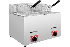 GNJINX Commercial Propane Gas Deep Fryer - 12L Countertop Stainless Steel Fryer with 2 Baskets & 2 Lids - Ideal for French Fries, Chicken, and More