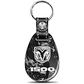 iPick Image for RAM 1500 Logo LED Printed on Real Black Forged Style Carbon Fiber Tear-Drop Shape Key Chain Keychain, Exclusive Official Licensed