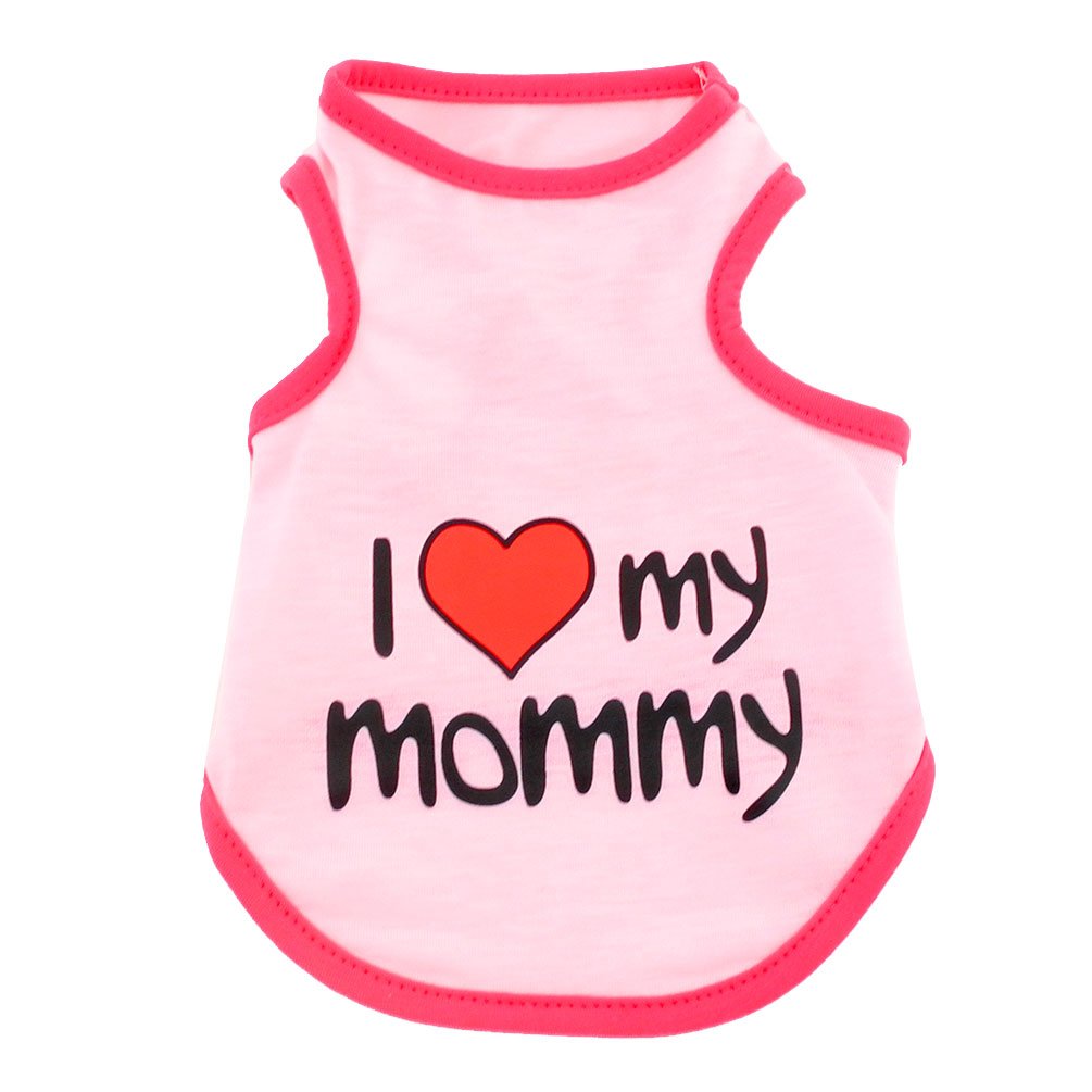 SMALLLEE_LUCKY_STORE I Love My Mommy Daddy Dog T shirt for Small Dogs Summer Tank Vest Puppy Sleeveless Shirt Chihuahua Shih Tzu Clothes,Pink,Medium