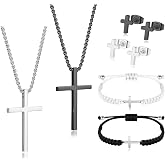 Cross Necklace Bracelet Earrings Friendship Matching Couple Cross Jewelry | Stainless Steel Christian Jesus Silver Black Cross Chain Bracelets Studs