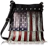 Distressed Vintage Layered Fringe American Flag Crossbody Purse Bag