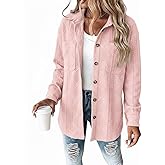CHICME Oversized Shacket Jacket for Women Button Down Shirt Cable Textured Casual Long Sleeve Loose Jacket