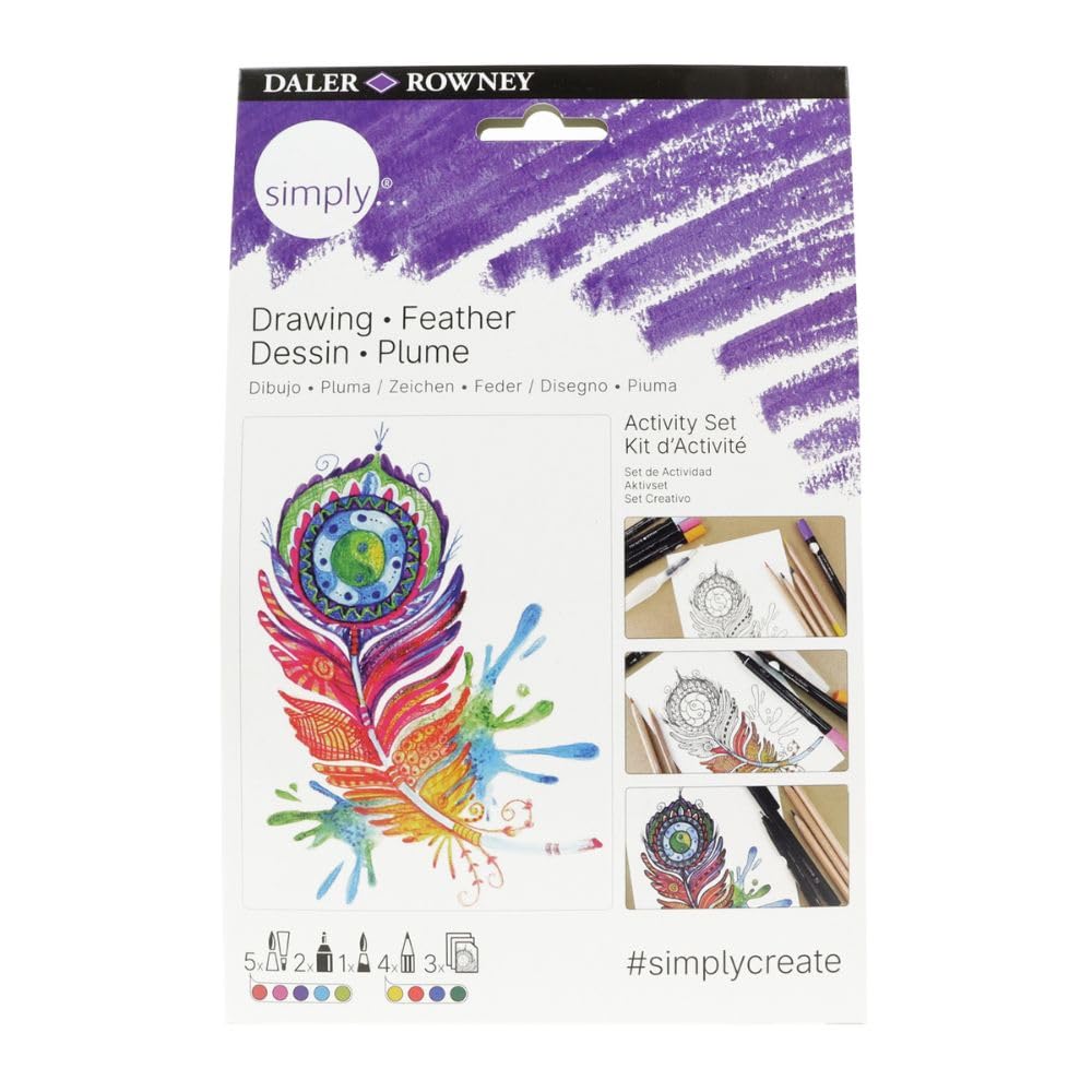 DALER-ROWNEY Simply Feather Drawing Activity Set, DIY, Fun Activity, Make Your Own Art, Ideal as Gifts for Entry-Level Artists & Hobbyists