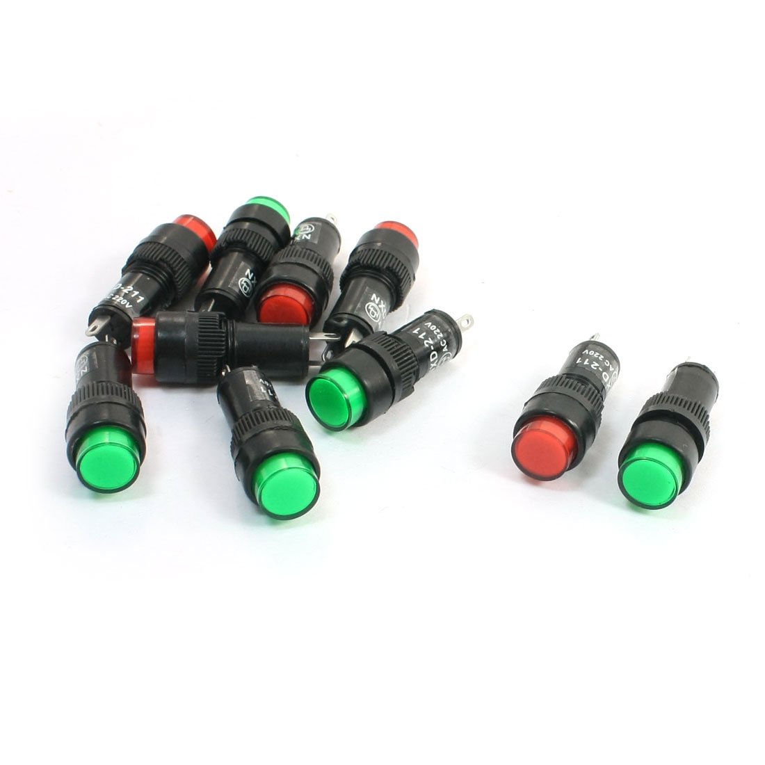Uxcell AC220V Panel Mounted Indicator Pilot Signal Lamp 10Pcs Red Green Light