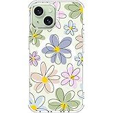 MOSNOVO Case for iPhone 15, [Compatible with Magsafe] [Buffertech 6.6ft Military-Grade Drop Protection] [Anti Peel Off Tech] Clear Phone Case Design - Linear Blooms