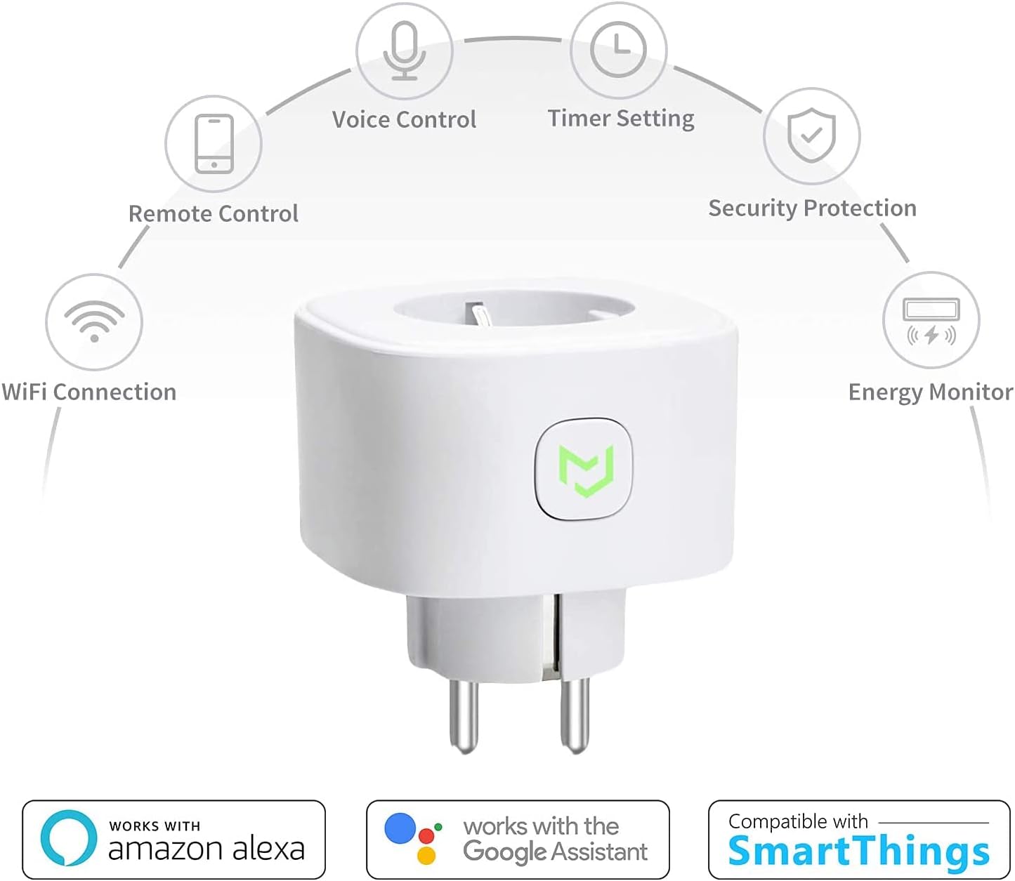 Enchufe Inteligente Mide el Consumo 16A 3680W Wi Fi Smart Plug con Control Remoto Meross App Compatible con Alexa Google Assistant y SmartThings Paquete de 2 MSS310