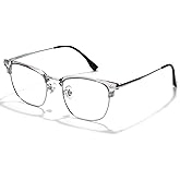 ZanyLen Blue Blocker Glasses for Men Metal Browline Computer Gaming Glasses Filter Blue Ray (Silver Metal/Gray Crystal TR90 Eyeglasses)