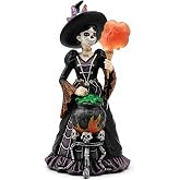 Comfy Hour 8 Inch Day of the Dead Witch Figurine, Catrina Decor | Sugar skull statue, calavera doll, fairy collection, polyresin, black lace gown, Halloween tabletop accent