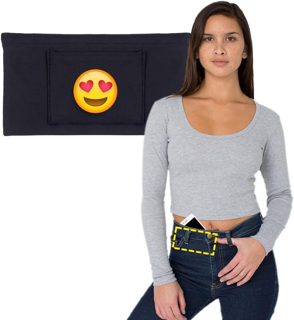 PocketLuv: Add-On Hidden Pant Pockets. For Phone, Passport, Money, Travel, Running, Pump & More. No Sewing. (2 Pack) (Small, Smile Emoji)