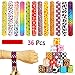 VCOSTORE 36 Pcs Slap Bracelets Party Favors Pack with Diverse Pattern, Emoji, Animals, Heart Print Design, Retro Slap Wrist Bands for Kids Teens Adults Christmas Toys Prize Halloween